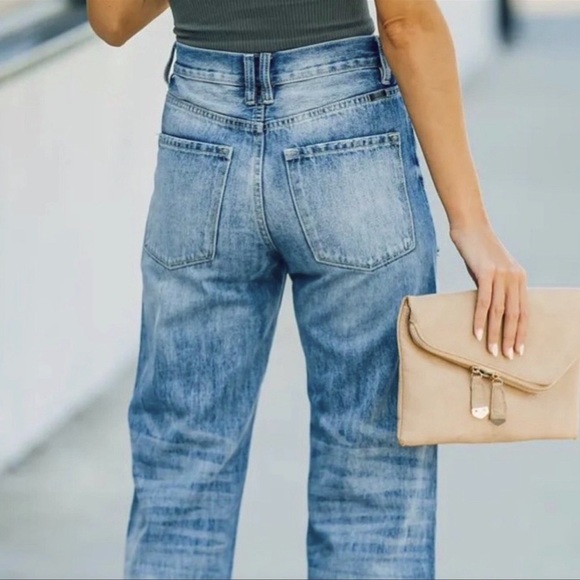 KanCan 90s High Rise Flare Leg Jeans Distressed Wide Leg Size 31 Only - Picture 4 of 10